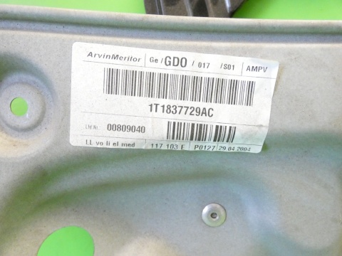 Mechanizm podnośnik szyby lewy przód 1T1837729AC VW TOURAN I 1T 03-06